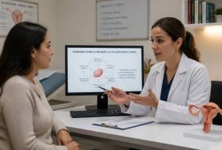 Mujer conversando sobre el síndrome ovárico metabólico poliendocrino