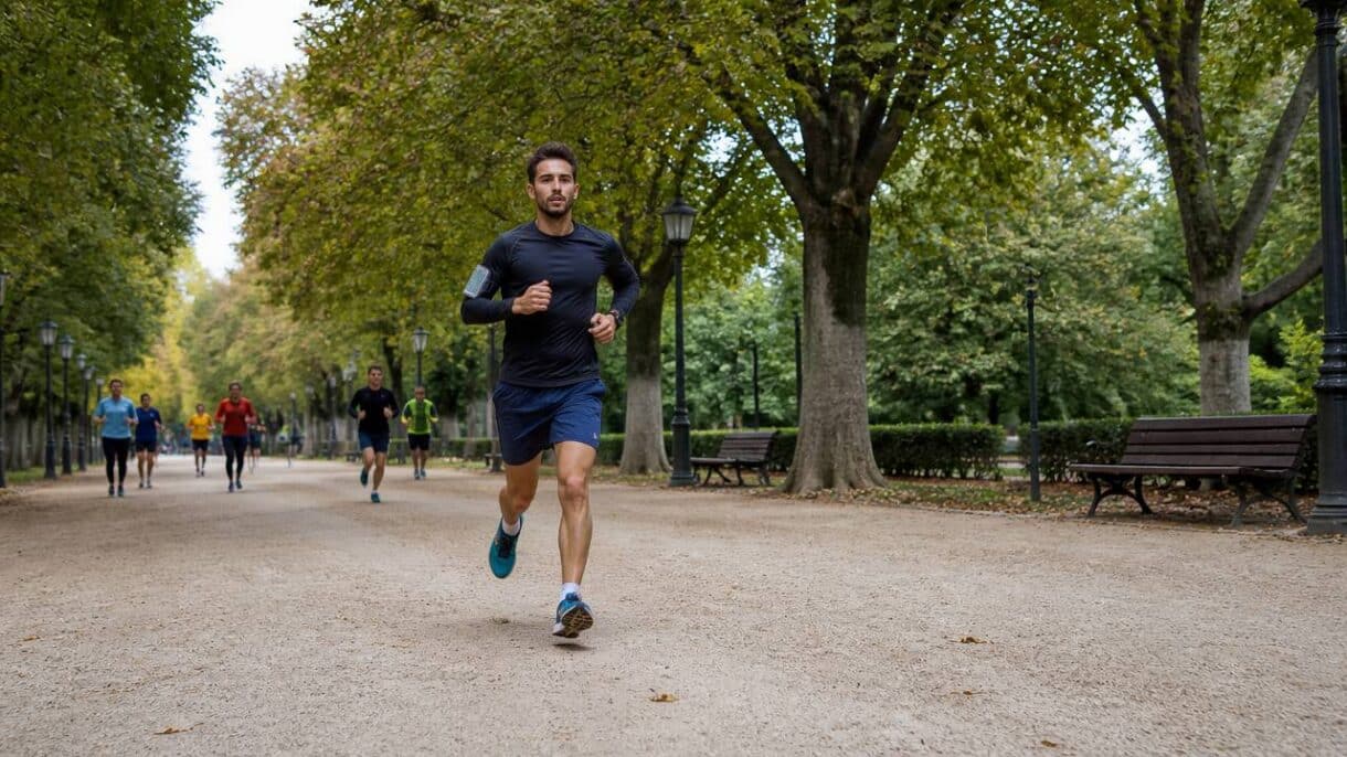 Adulto joven haciendo ejercicio al aire libre para cuidar su salud cardiovascular